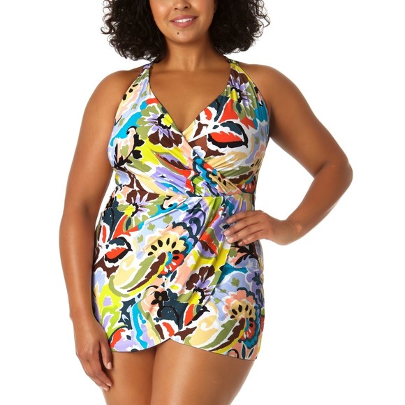 Anne Cole Women's Swim Dress Multi-color Paisley Nylon Blend, Size 24 Plus - Picture 1 of 8